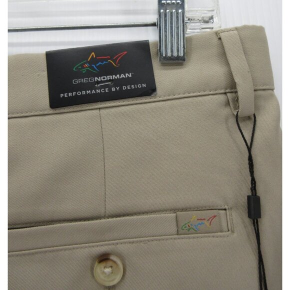 Greg Norman Pants 34X34 Tan Performance Golf Chino Trousers Shark NEW - Picture 7 of 12